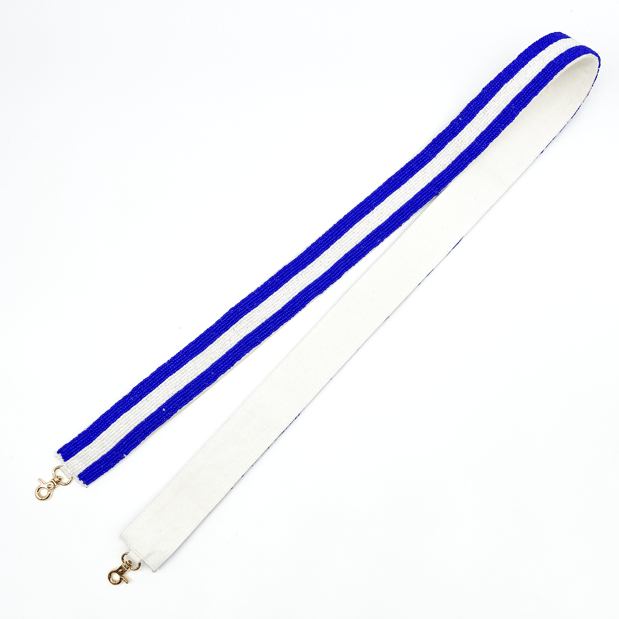 Blue and White Stripe Beaded Purse Strap