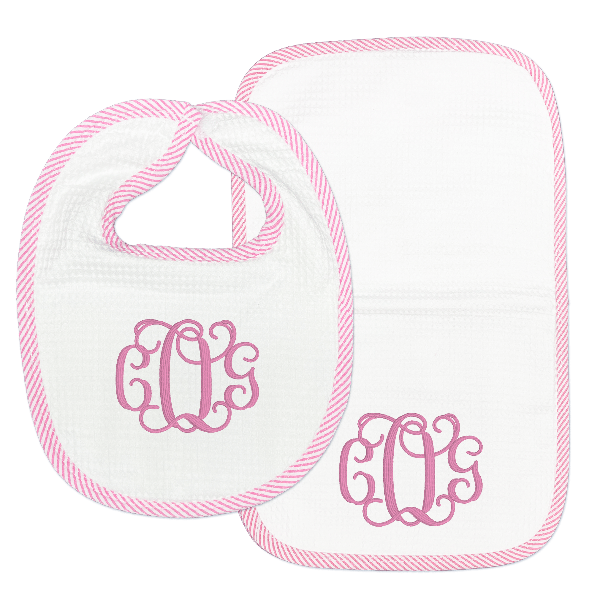 Pink Seersucker Trim Bib and Burp Cloth