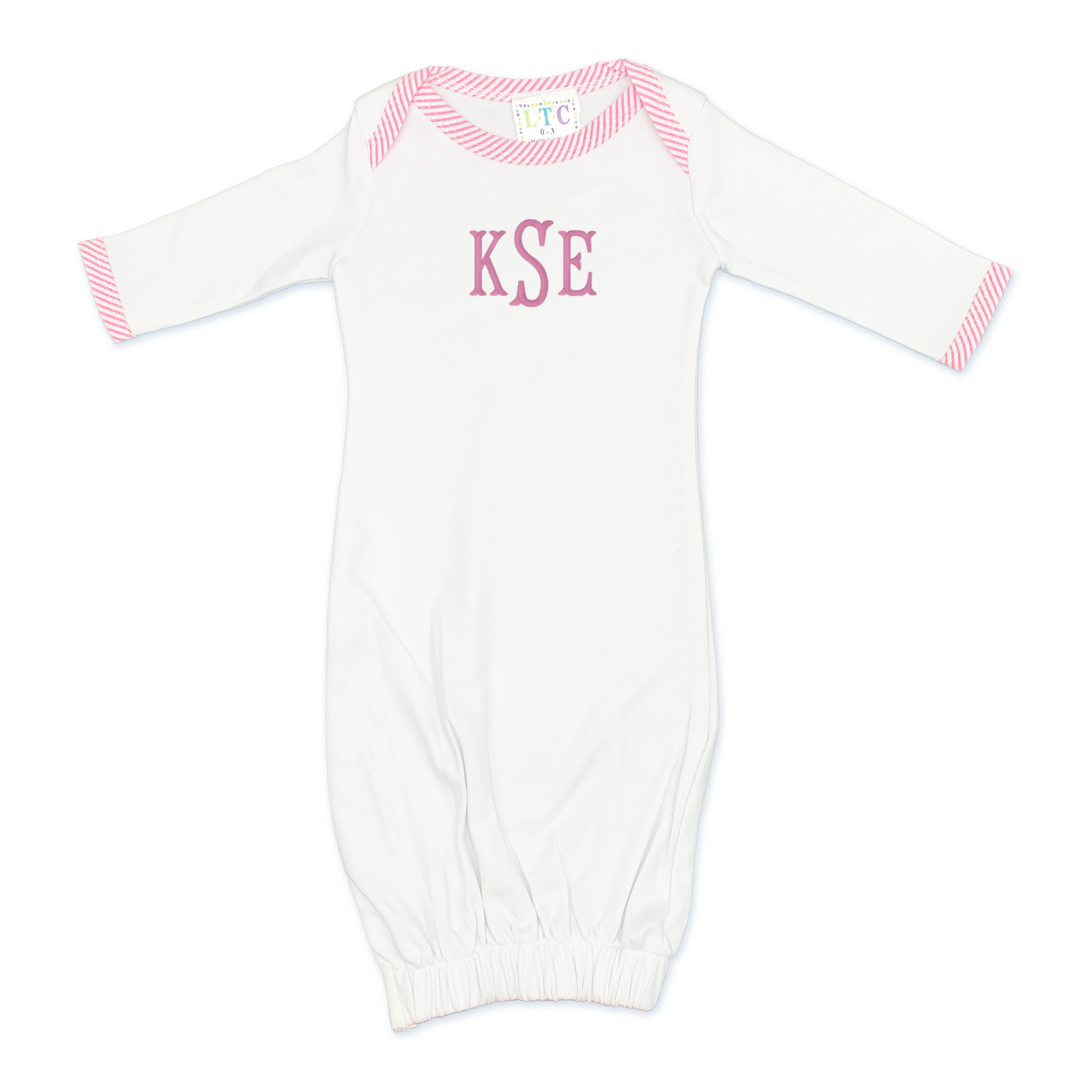 Pink Seersucker Trim Infant Gown