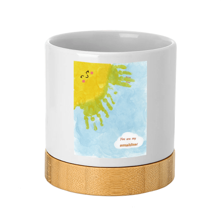 Ceramic Planter with Bamboo Tray Base