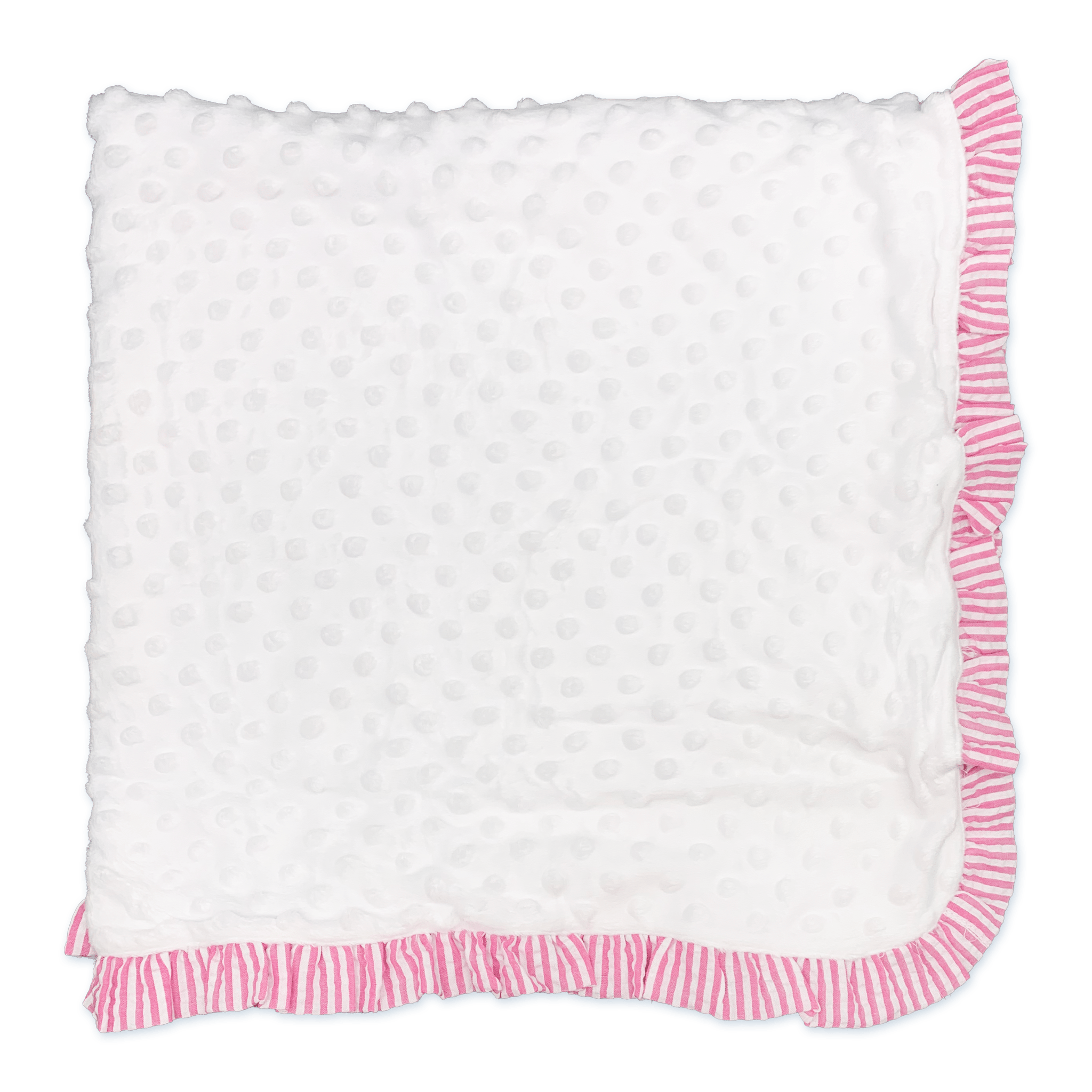 Swiss Dot Baby Blanket with Pink Seersucker Ruffle Trim