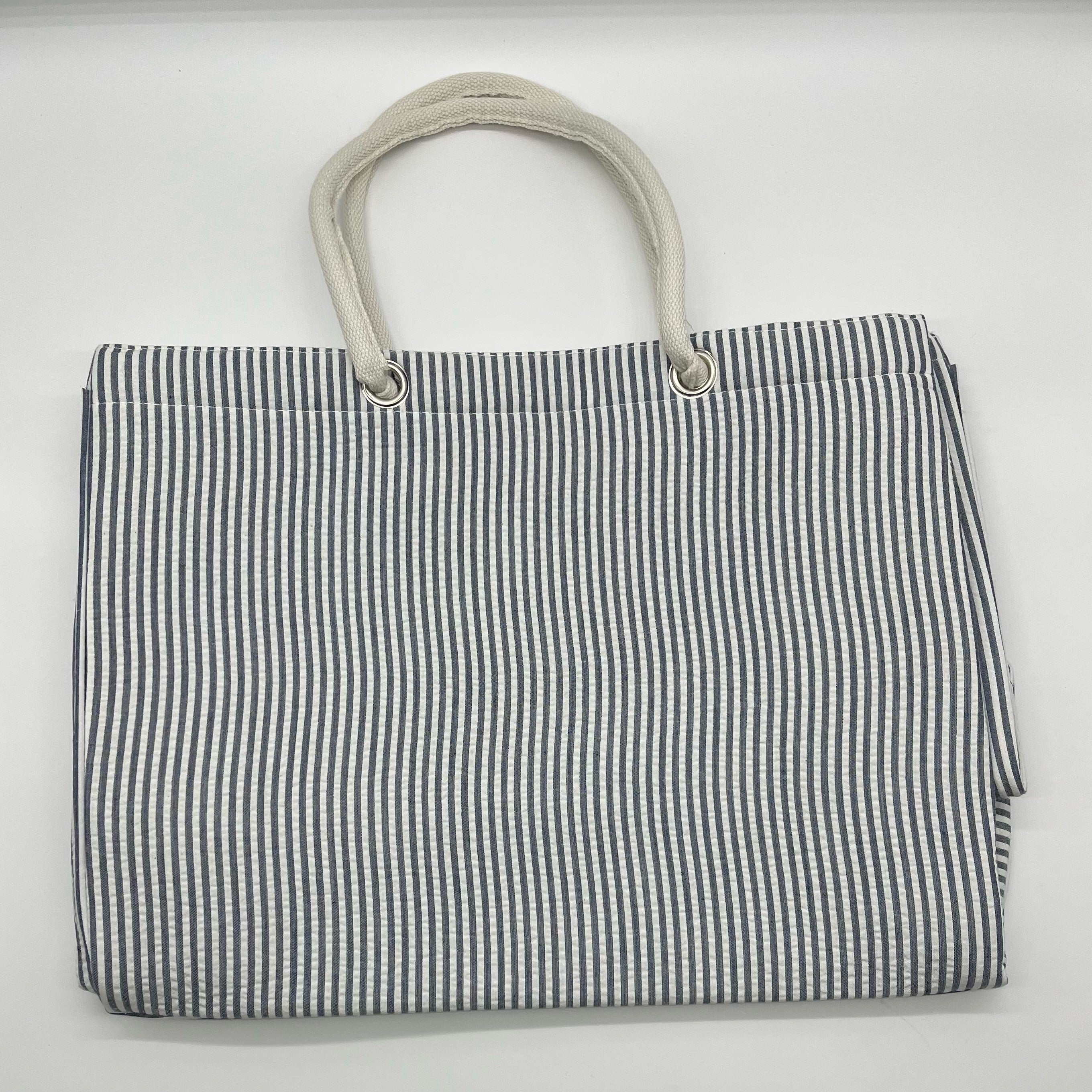Blue Striped Seersucker Tote Bag