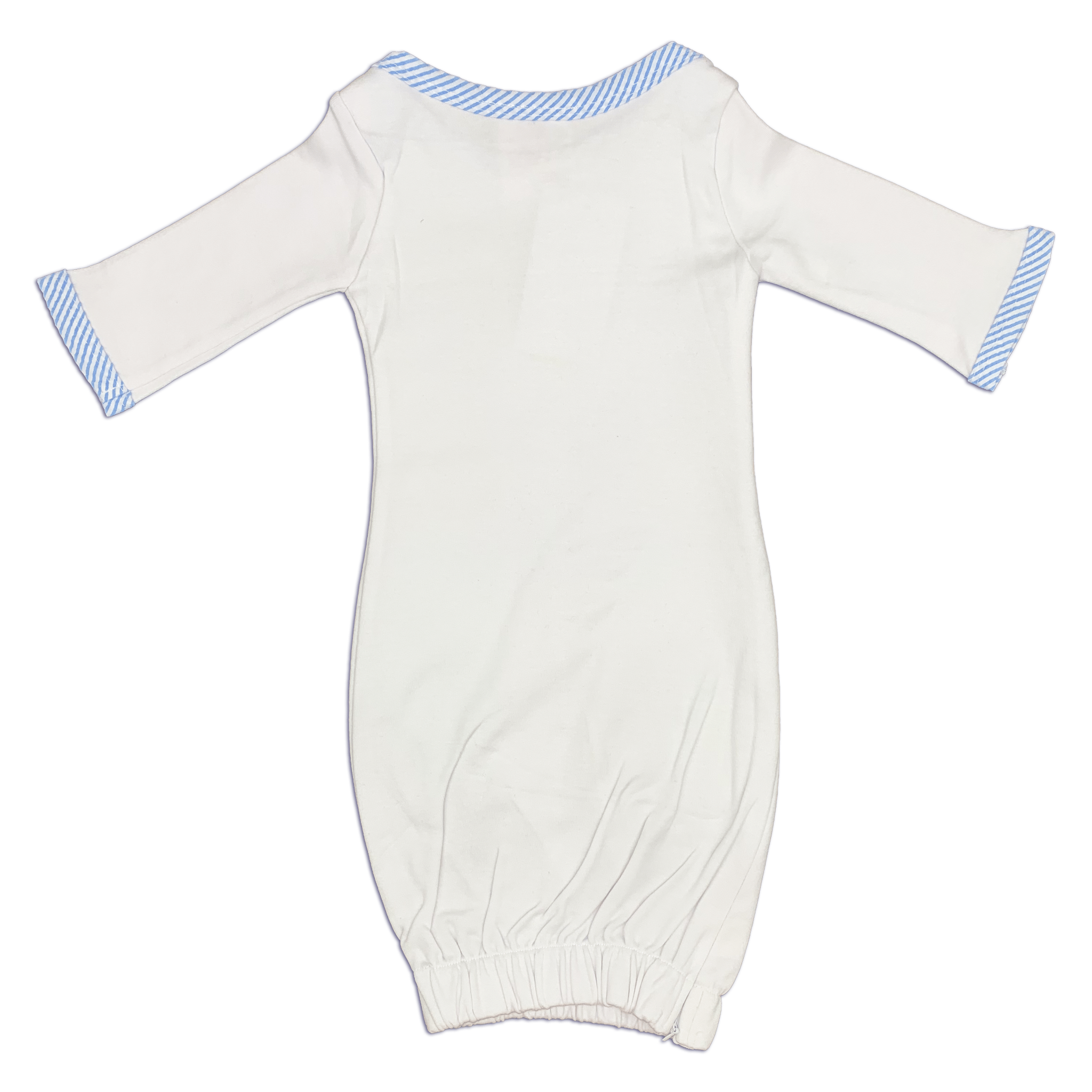 Blue Seersucker Trim Infant Gown