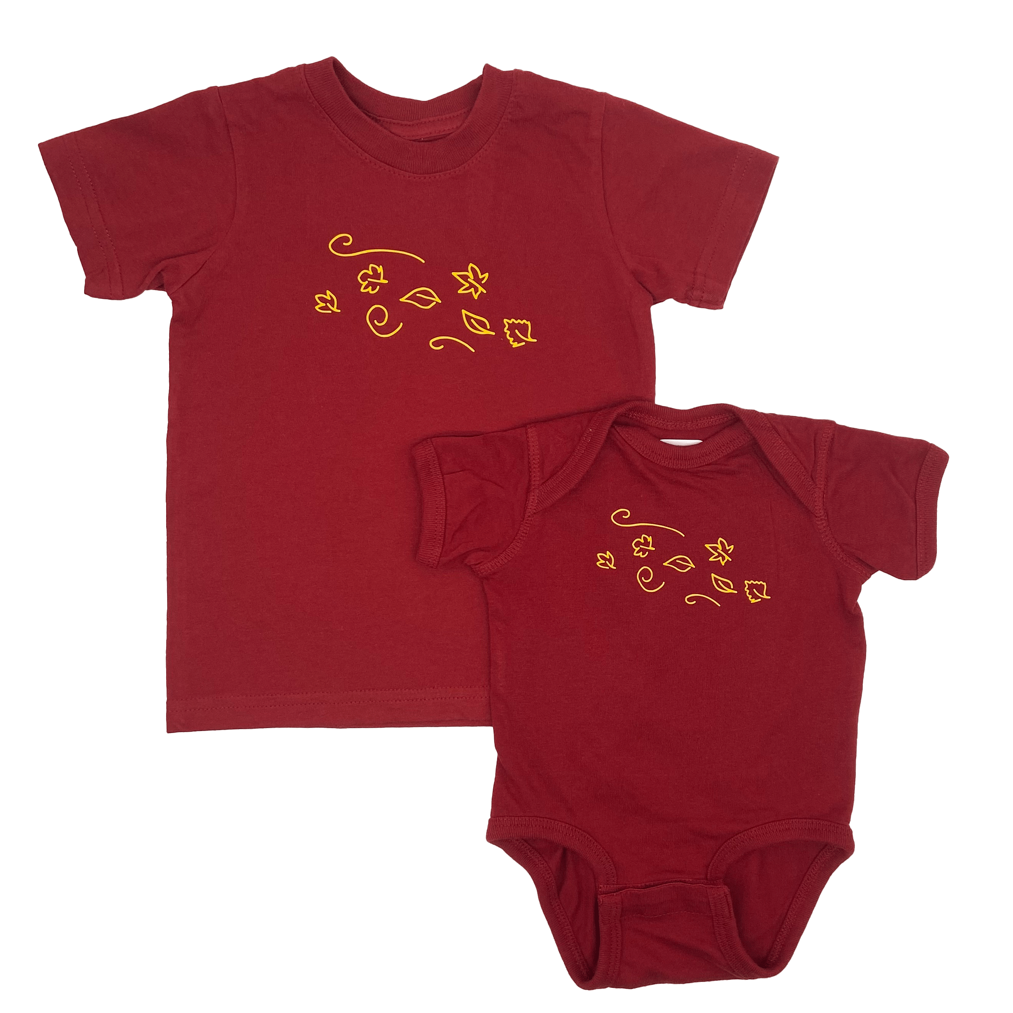 Kids' Garnet Graphic Bodysuit or T-Shirt with Fall Leaves