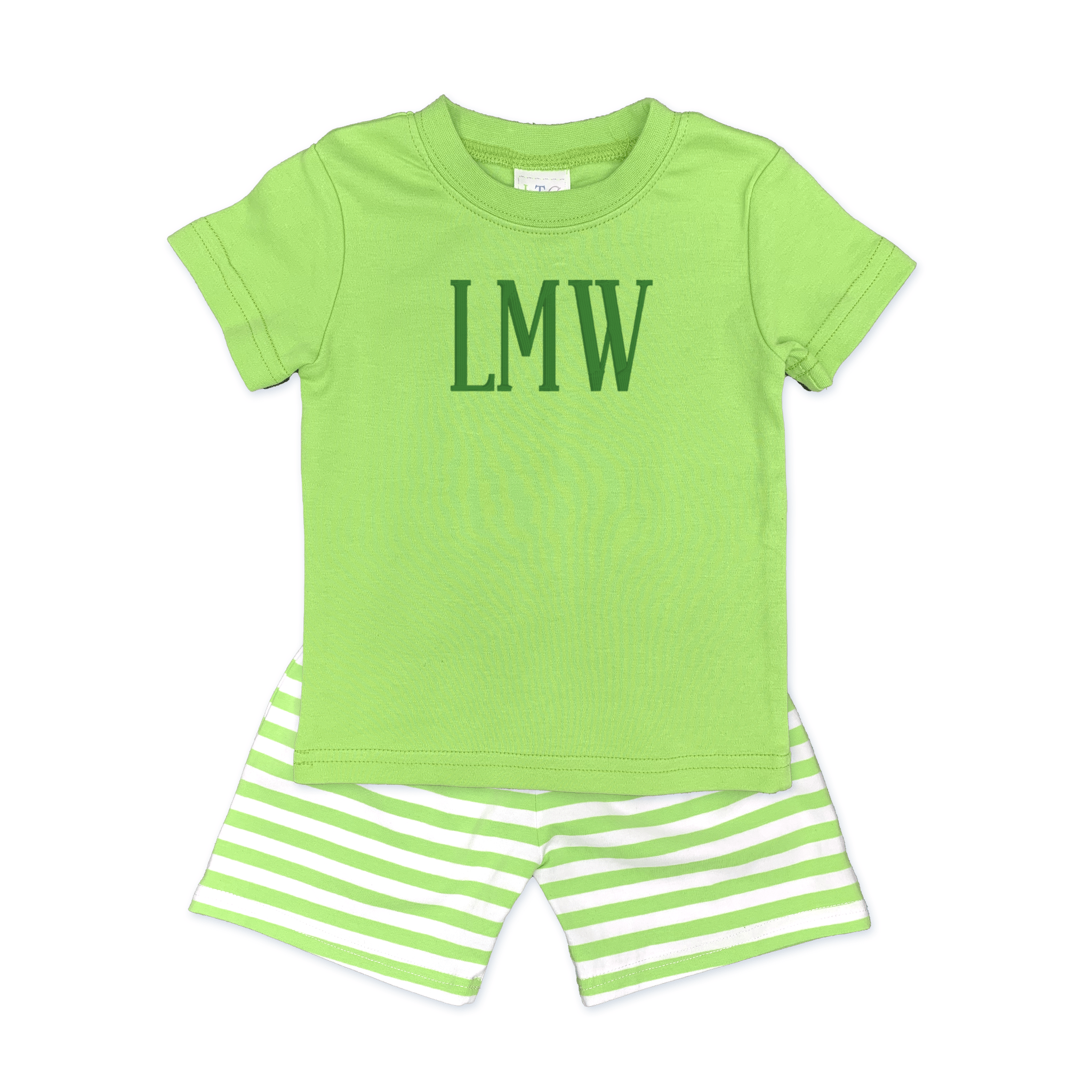 Green Soft Cotton T-shirt with Stripe Short Set