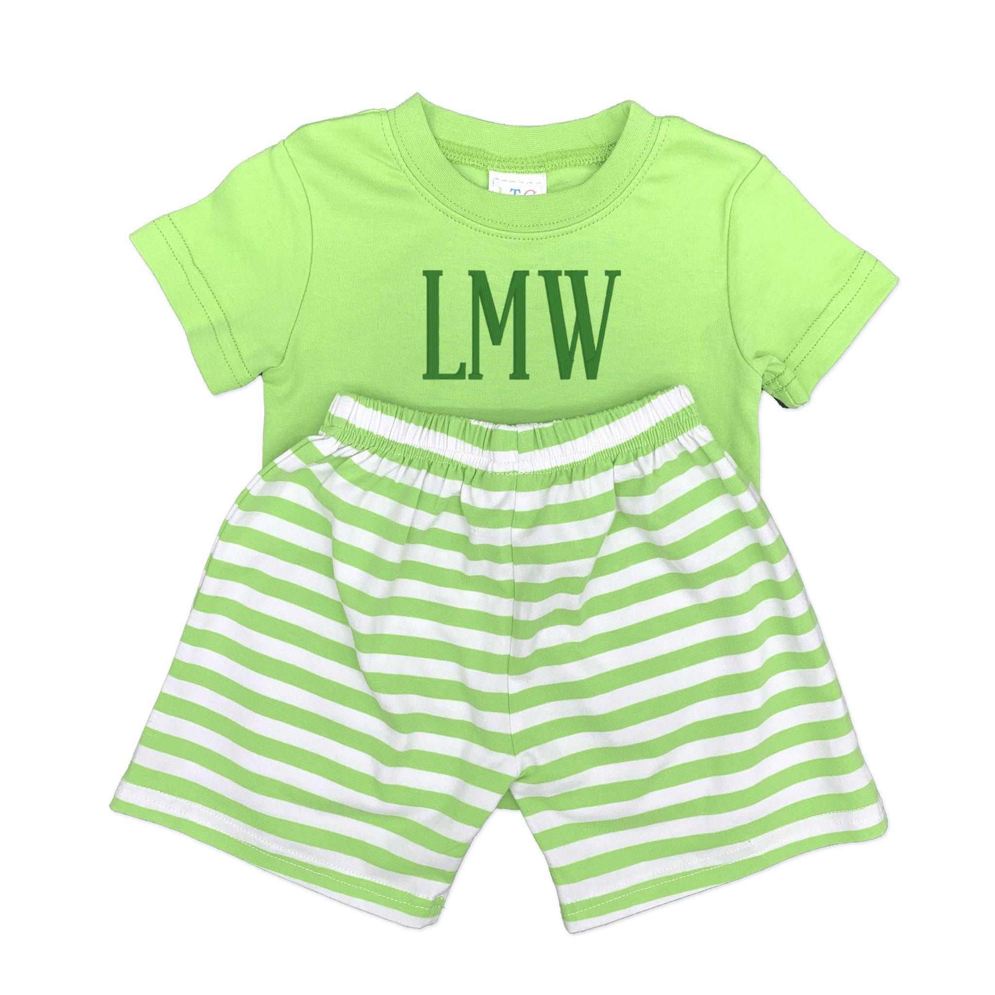 Green Soft Cotton T-shirt with Stripe Short Set