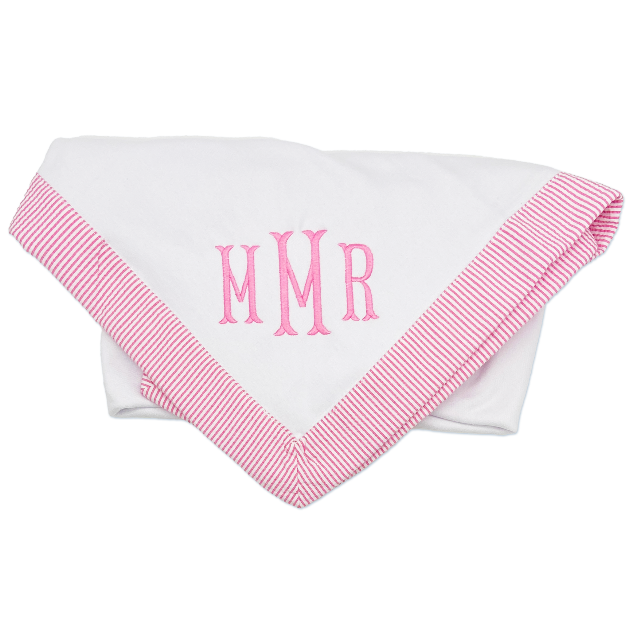 Pink Seersucker Trim Baby Blanket