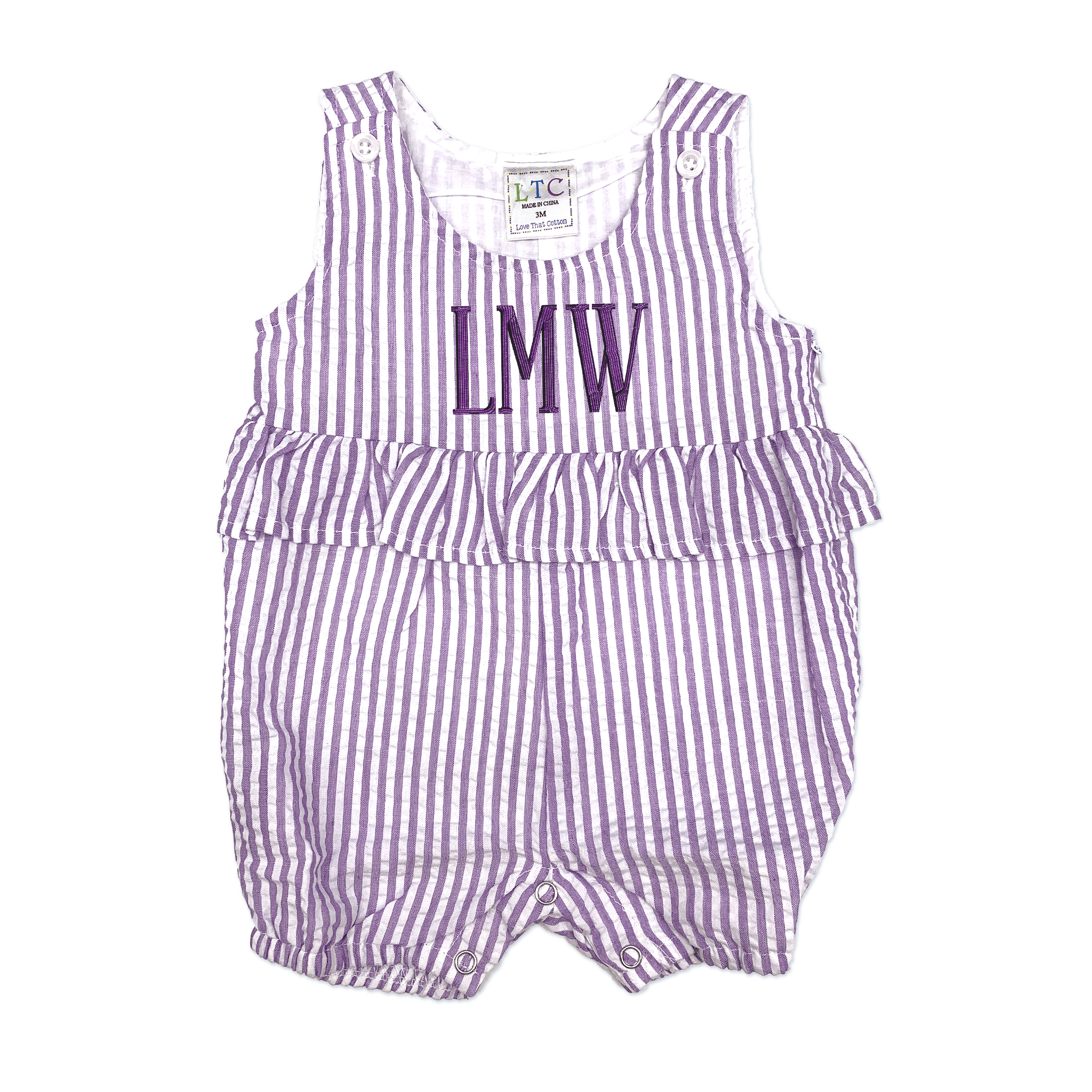 Purple Stripe Ruffle Seersucker Onesie