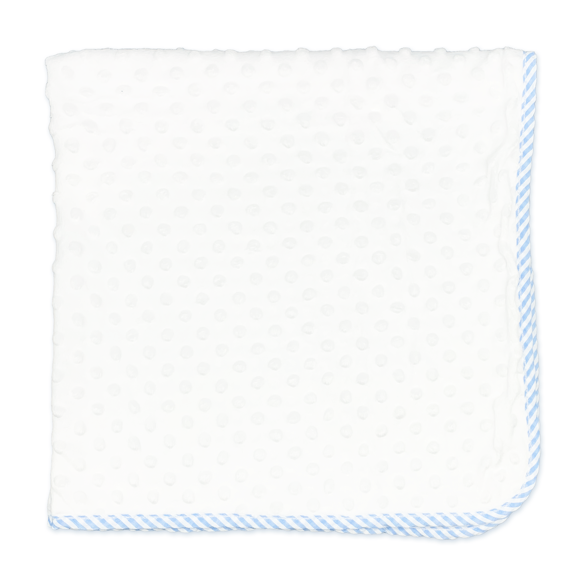 Swiss Dot Baby Blanket with Blue Seersucker Trim