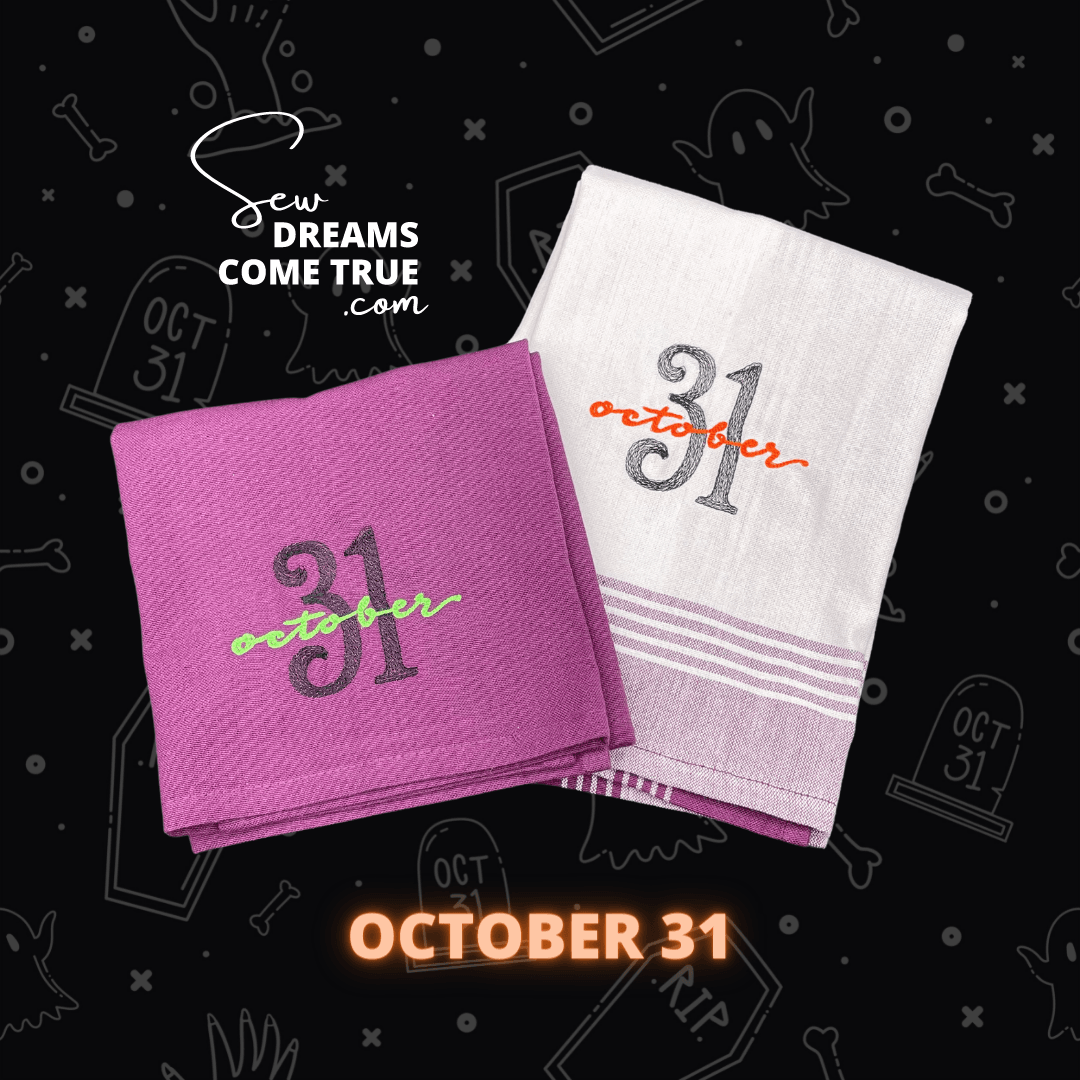 Embroidered Hand Towels - "October 31"