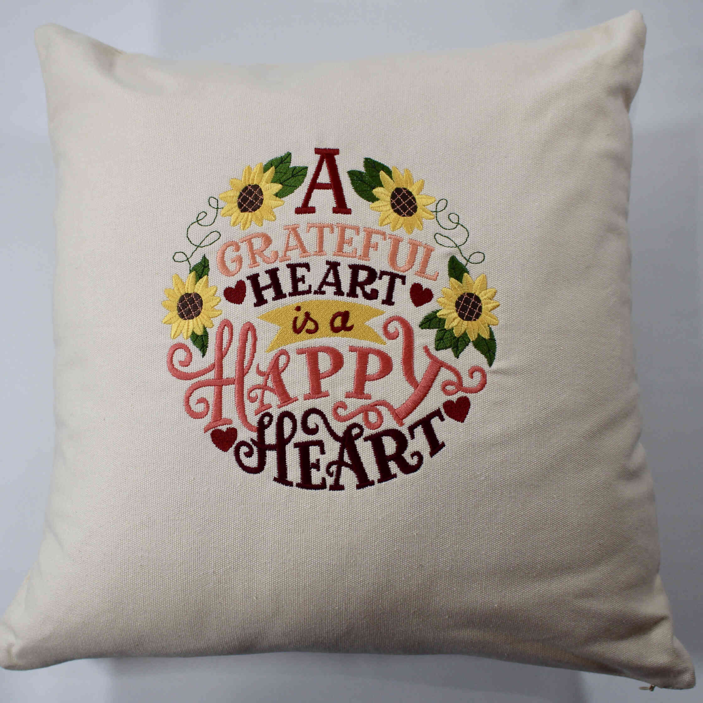 Embroidered Throw Pillow - "A Grateful Heart"