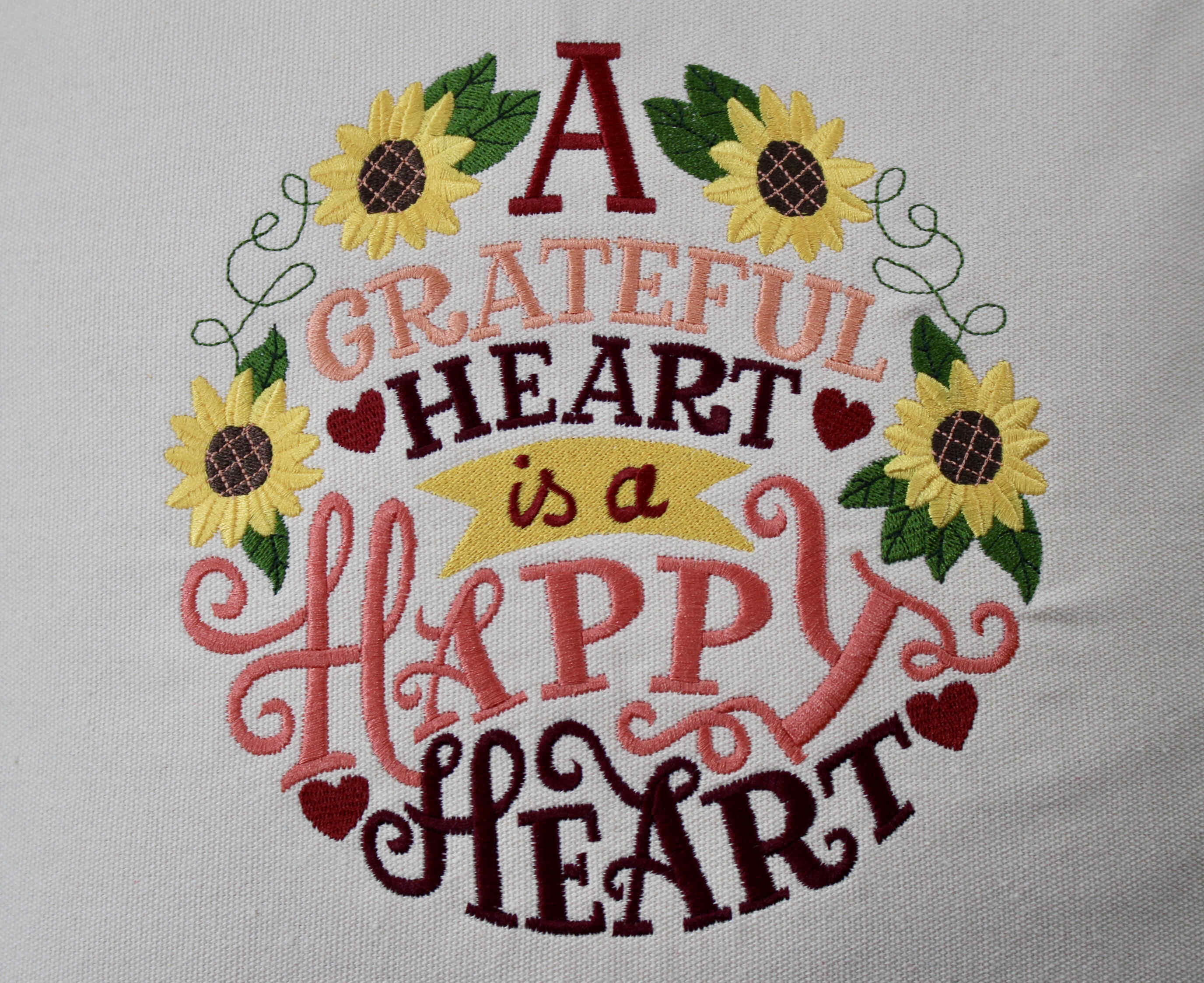 Embroidered Throw Pillow - "A Grateful Heart"