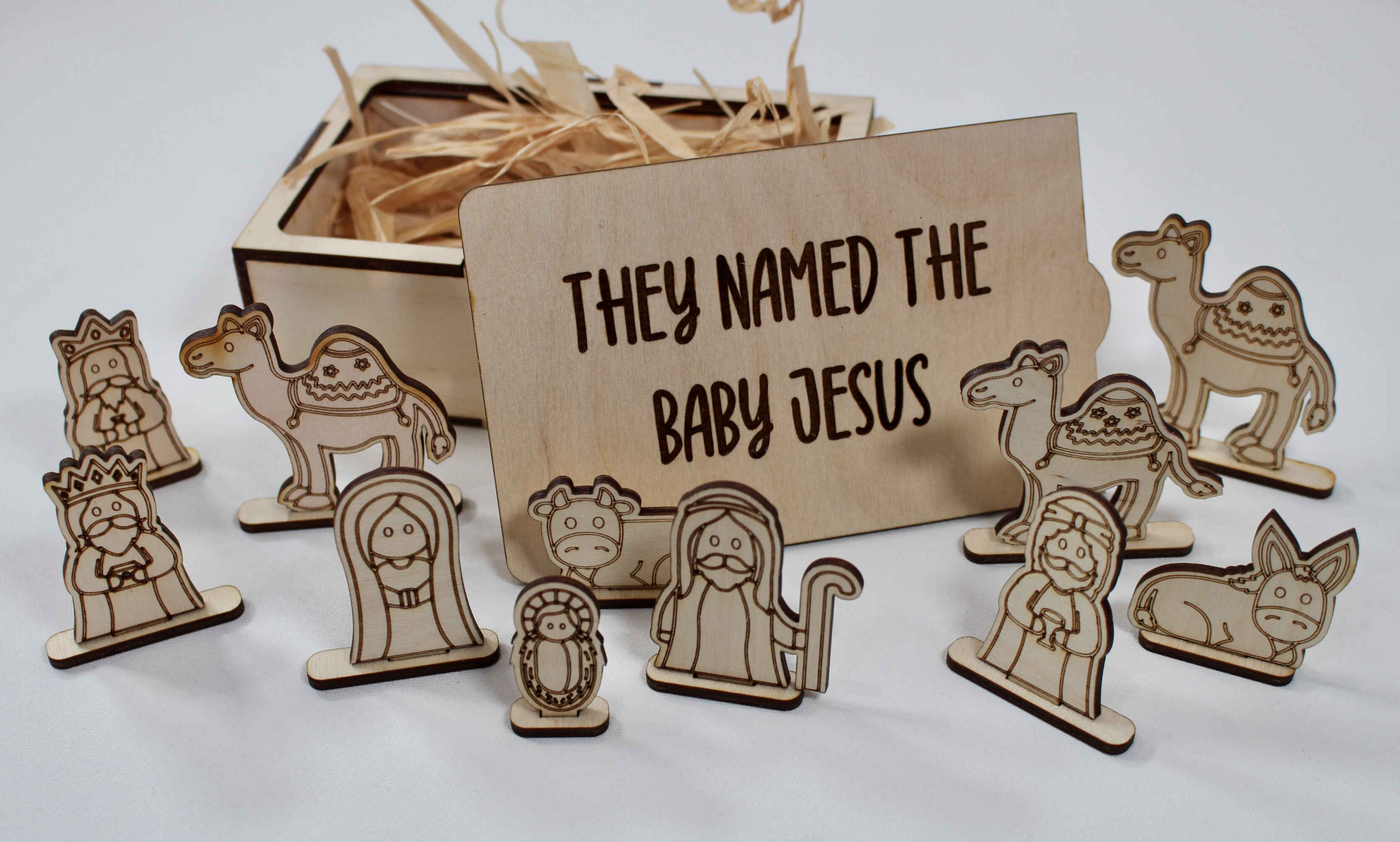 Nativity Set (Baby Jesus, Mary, Joseph, Wisemen, Animals, & Stands)