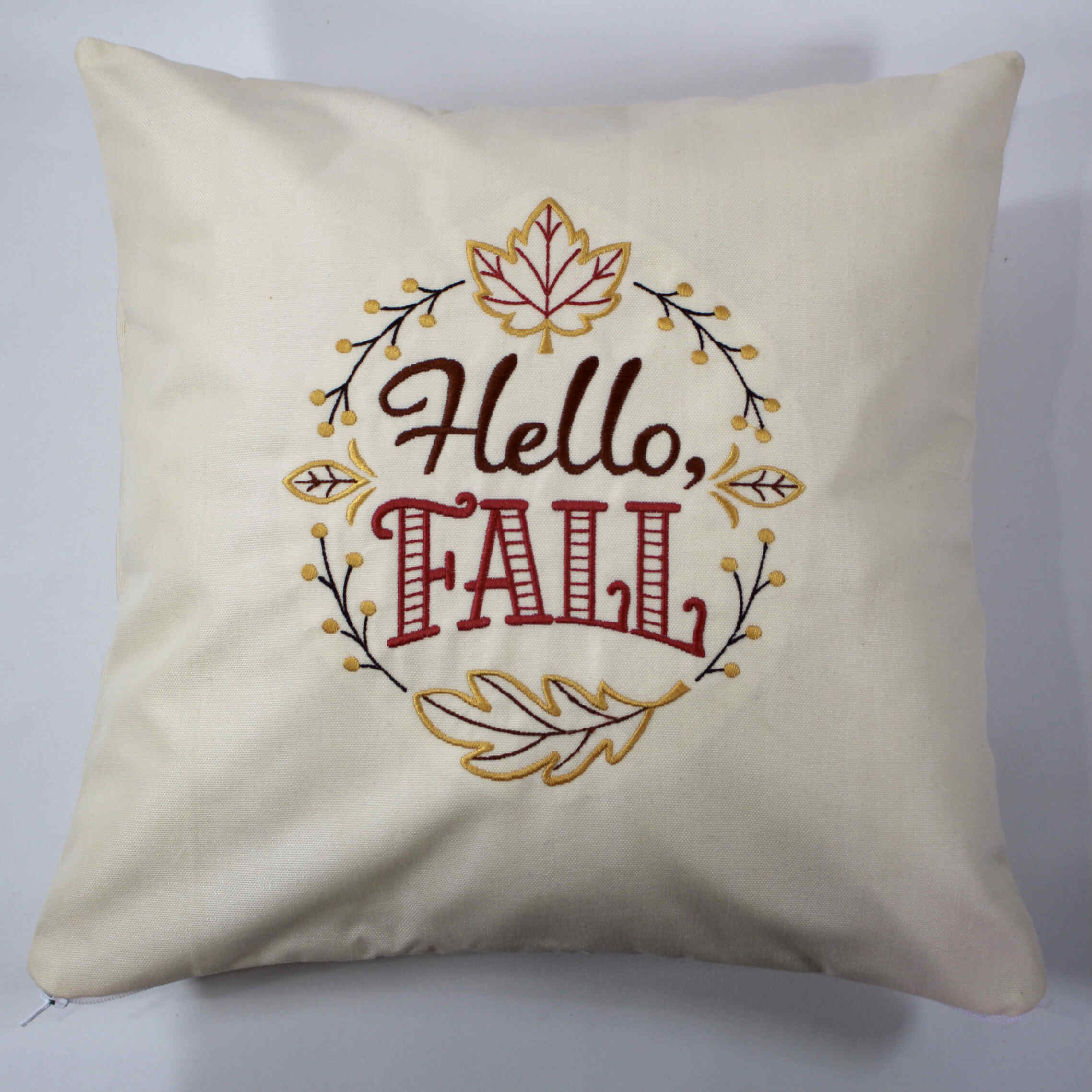 Embroidered Throw Pillow - "Hello Fall"